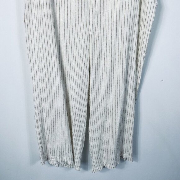 Lane Bryant Linen Blend Wide-Leg Cream & Brown Pinstripe Belted Pants Size 24 - Picture 4 of 11